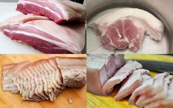 Thịt ba chỉ rửa sạch, để ráo nước. Thịt ba chỉ rửa sạch, để ráo nước.